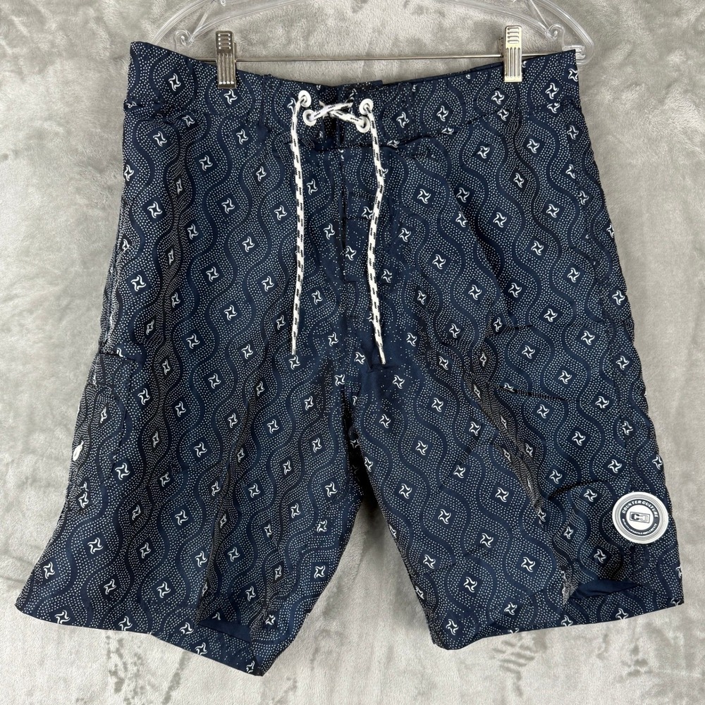 Counter Culture Men Starfire Board Shorts Navy White Print Swim Trunks Size 32